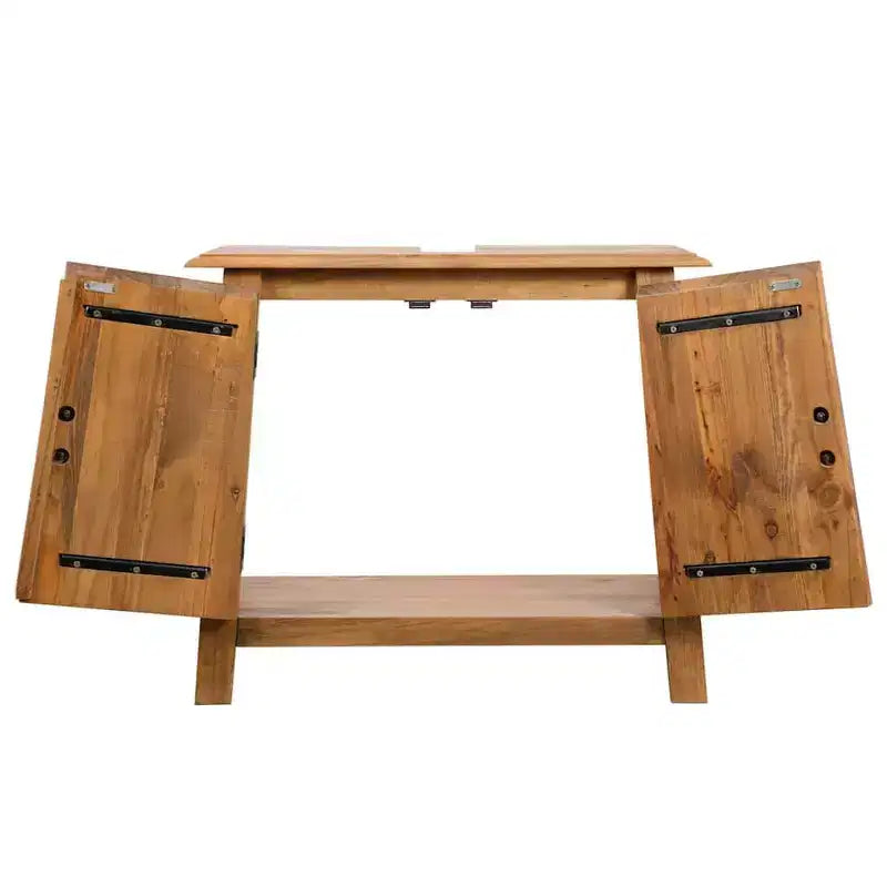 Mobili da bagno in legno massello di pino - Mobile lavabo e specchio in stile rustico - Marrone