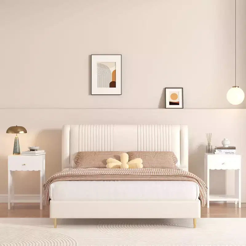 Comodino Moderno Bianco con Cassetto e Ripiano Aperto, Comodino con Bordo Ondulato per Camera da Letto
