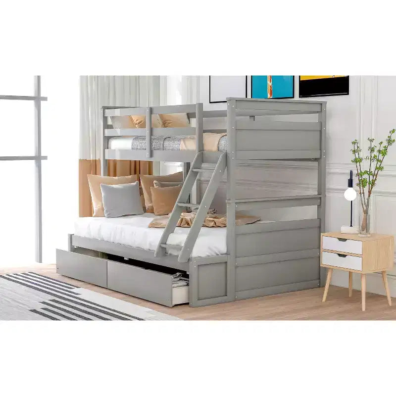 Letto a Castello con Letto Matrimoniale e Letto Singolo, con Contenitore - Bianco