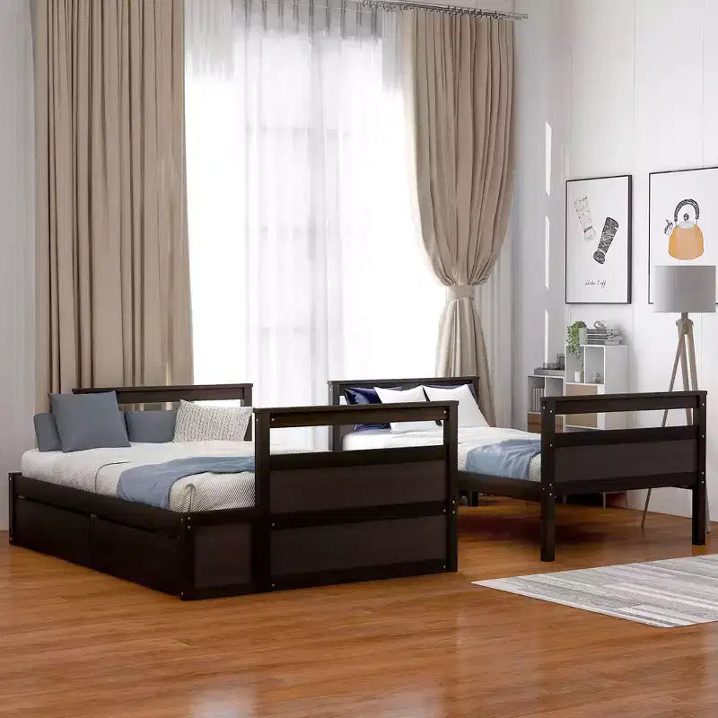Letto a Castello con Letto Matrimoniale e Letto Singolo, con Contenitore - Bianco