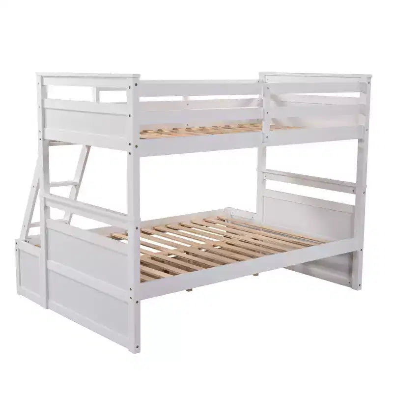 Letto a Castello con Letto Matrimoniale e Letto Singolo, con Contenitore - Bianco
