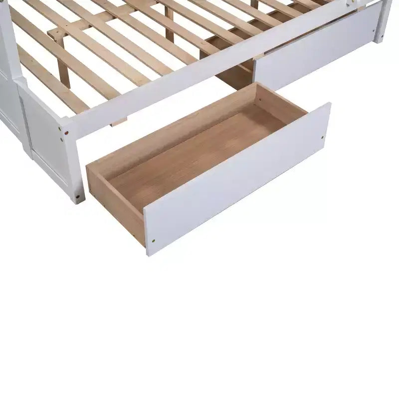 Letto a Castello con Letto Matrimoniale e Letto Singolo, con Contenitore - Bianco