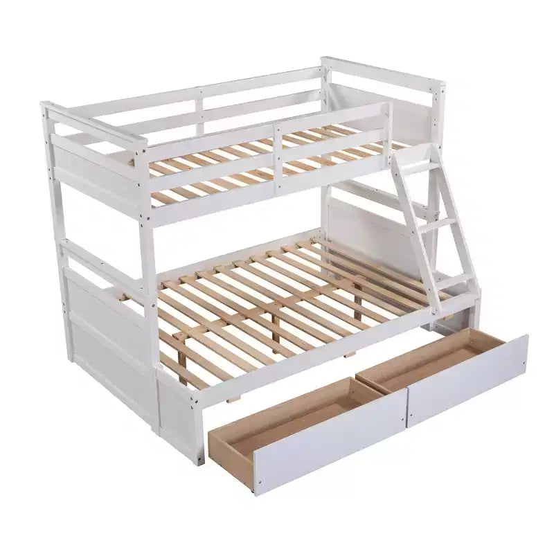 Letto a Castello con Letto Matrimoniale e Letto Singolo, con Contenitore - Bianco