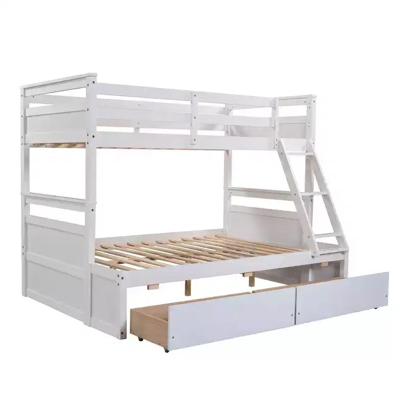 Letto a Castello con Letto Matrimoniale e Letto Singolo, con Contenitore - Bianco