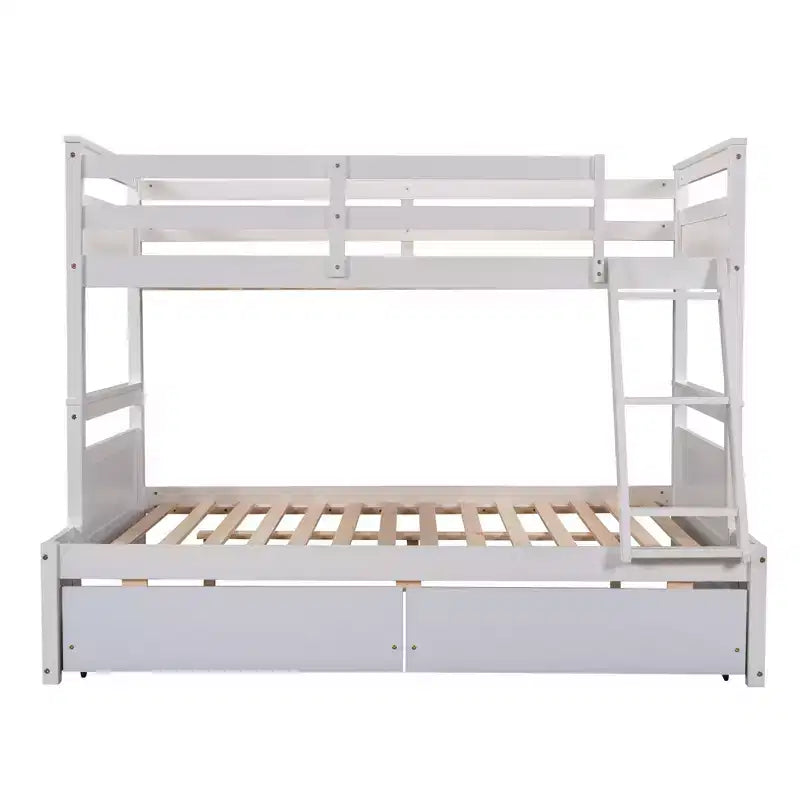 Letto a Castello con Letto Matrimoniale e Letto Singolo, con Contenitore - Bianco