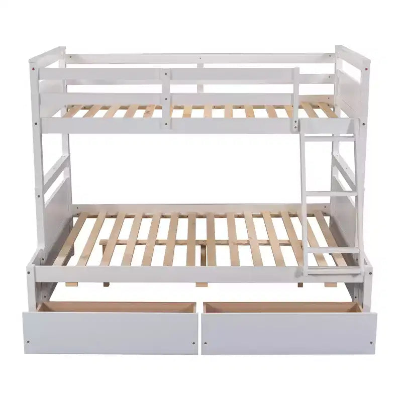 Letto a Castello con Letto Matrimoniale e Letto Singolo, con Contenitore - Bianco