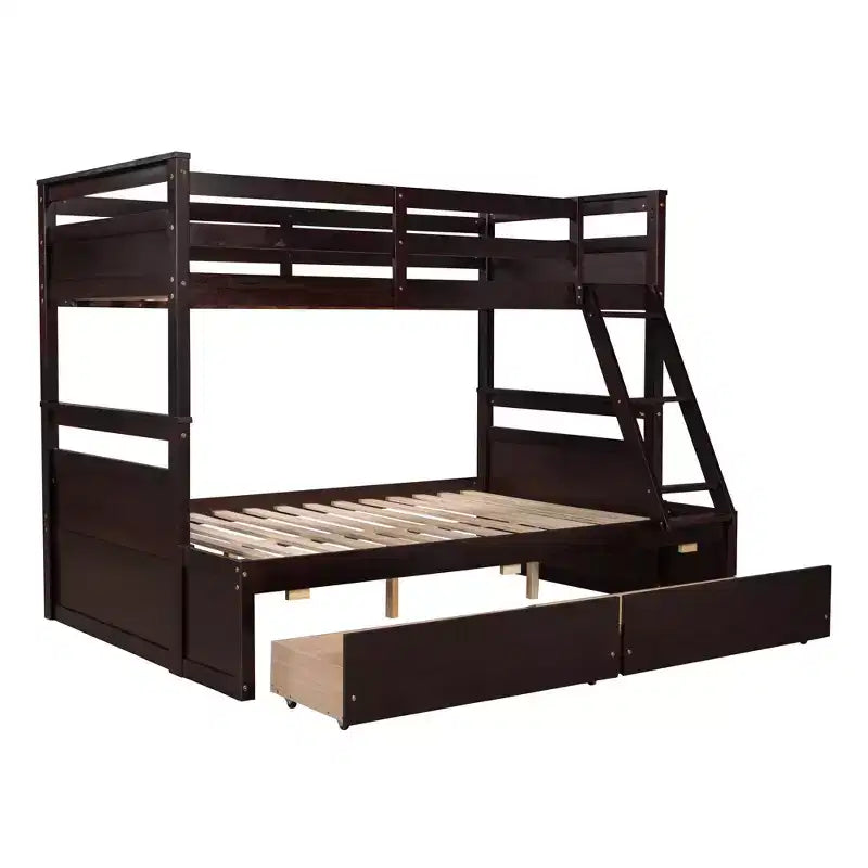 Letto a Castello con Letto Matrimoniale e Letto Singolo, con Contenitore - Bianco