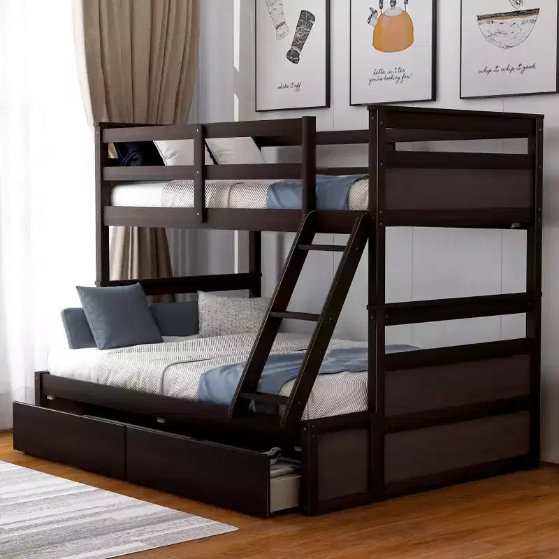 Letto a Castello con Letto Matrimoniale e Letto Singolo, con Contenitore - Bianco