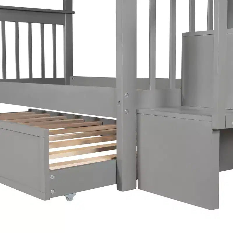 Letto a Castello con Scalinata Twin-Over-Twin con Letto Estraibile Twin per Camera da Letto, Dormitorio, Adulti, Bianco