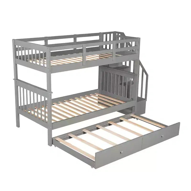 Letto a Castello con Scalinata Twin-Over-Twin con Letto Estraibile Twin per Camera da Letto, Dormitorio, Adulti, Bianco