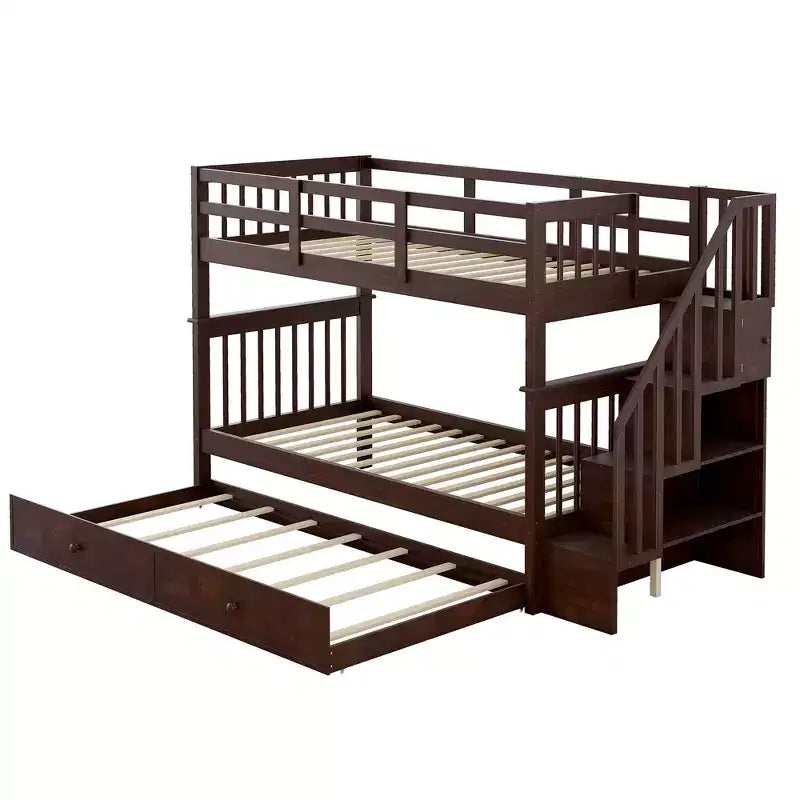 Letto a Castello con Scalinata Twin-Over-Twin con Letto Estraibile Twin per Camera da Letto, Dormitorio, Adulti, Bianco