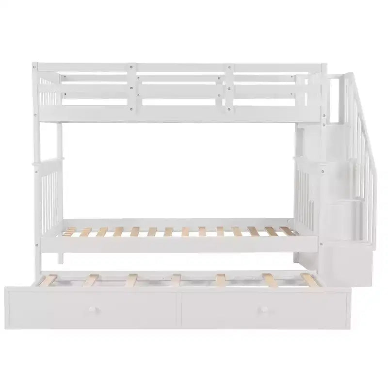 Letto a Castello con Scalinata Twin-Over-Twin con Letto Estraibile Twin per Camera da Letto, Dormitorio, Adulti, Bianco