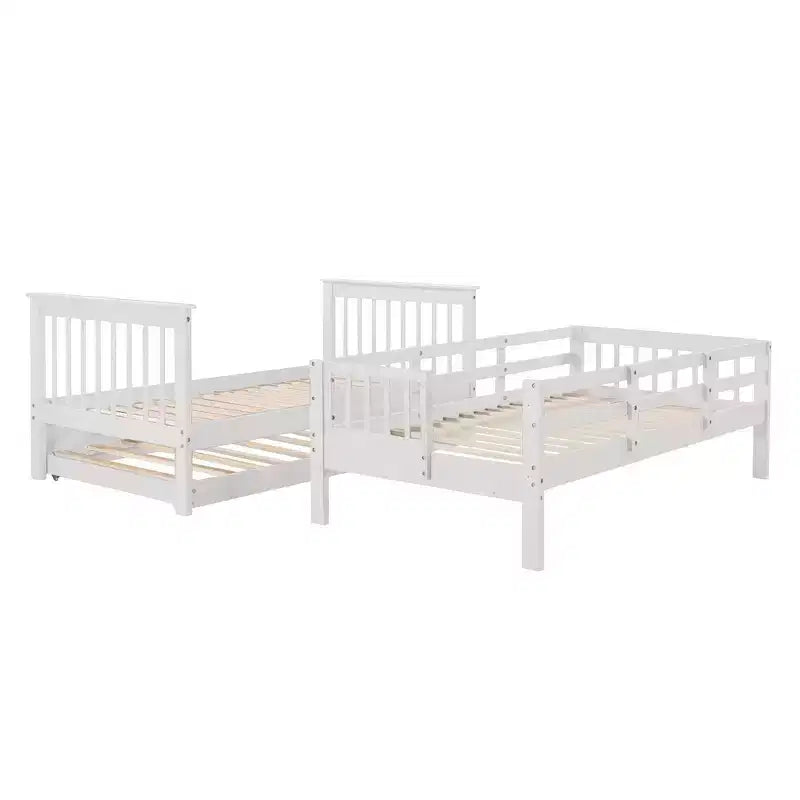 Letto a Castello con Scalinata Twin-Over-Twin con Letto Estraibile Twin per Camera da Letto, Dormitorio, Adulti, Bianco