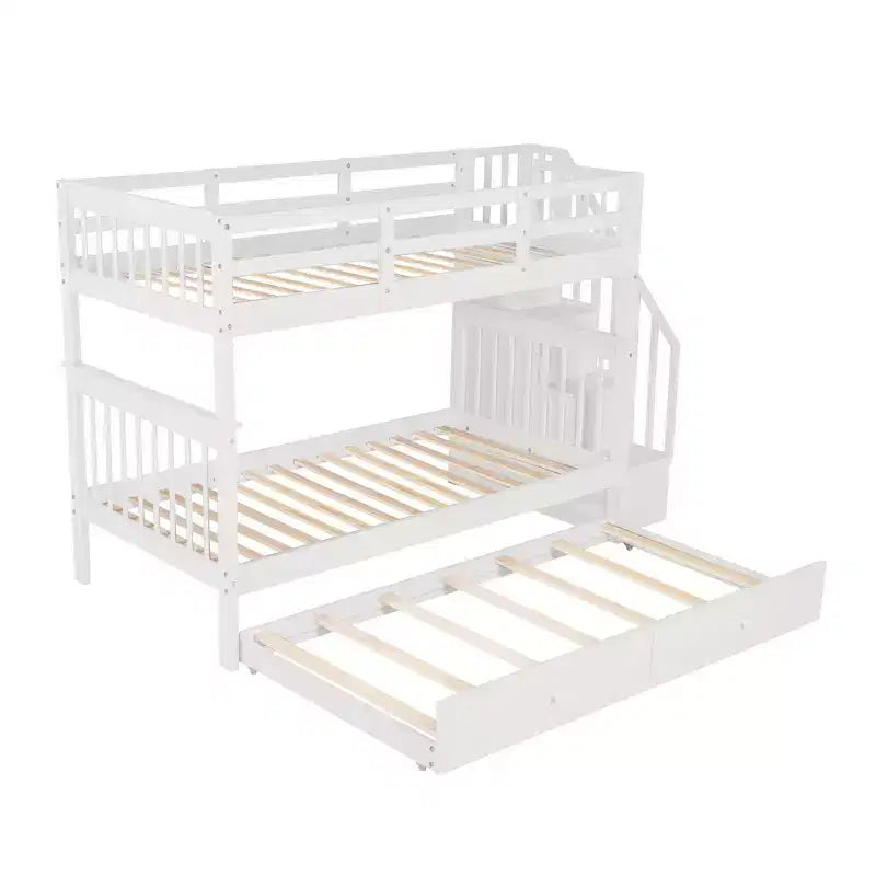Letto a Castello con Scalinata Twin-Over-Twin con Letto Estraibile Twin per Camera da Letto, Dormitorio, Adulti, Bianco