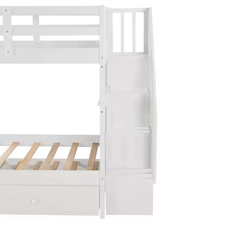 Letto a Castello con Scalinata Twin-Over-Twin con Letto Estraibile Twin per Camera da Letto, Dormitorio, Adulti, Bianco