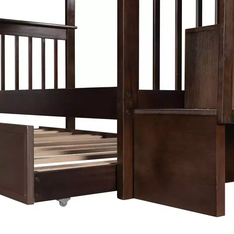 Letto a Castello con Scalinata Twin-Over-Twin con Letto Estraibile Twin per Camera da Letto, Dormitorio, Adulti, Bianco