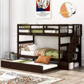 Letto a Castello con Scalinata Twin-Over-Twin con Letto Estraibile Twin per Camera da Letto, Dormitorio, Adulti, Bianco