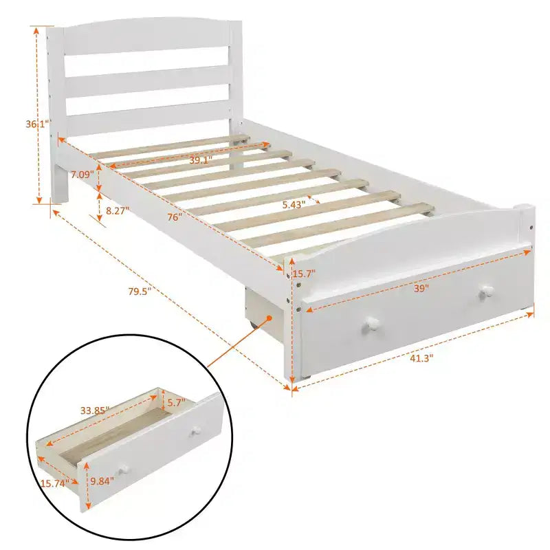 Struttura letto matrimoniale a piattaforma con cassetti e supporto in doghe di legno, senza bisogno di rete, colore espresso