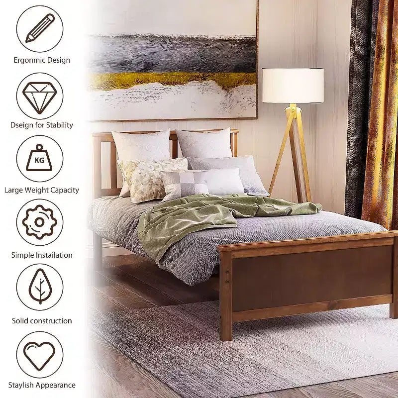 Letto a piattaforma in legno a una piazza con testiera, pediera e supporto a doghe in legno, colore bianco