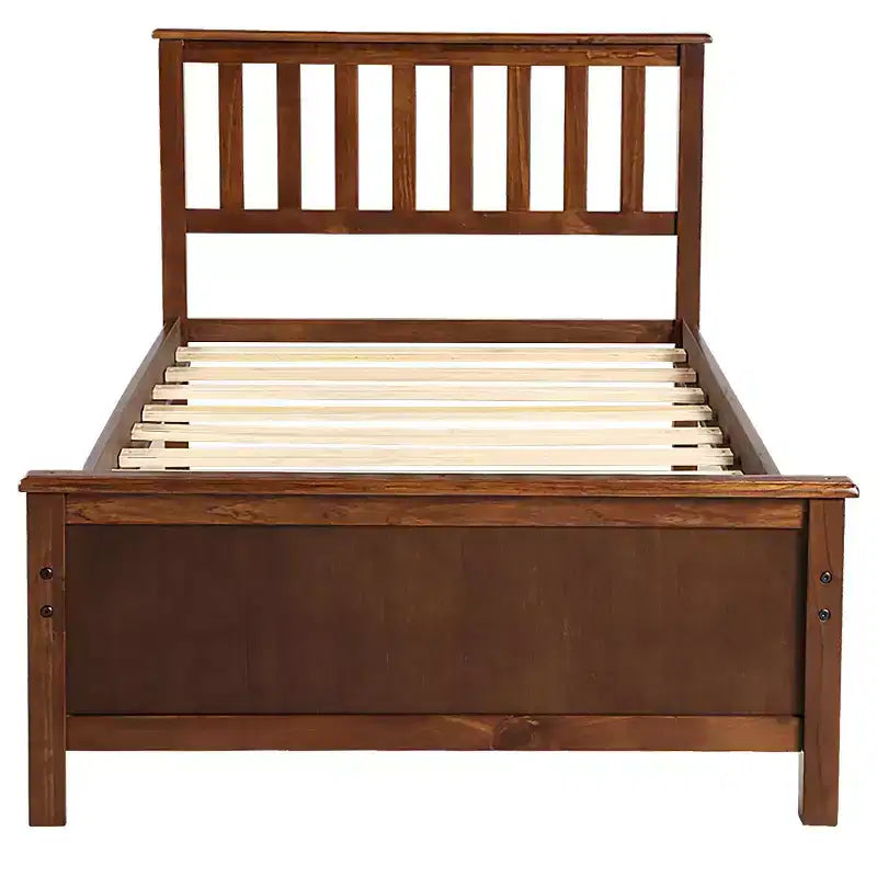 Letto a piattaforma in legno a una piazza con testiera, pediera e supporto a doghe in legno, colore bianco