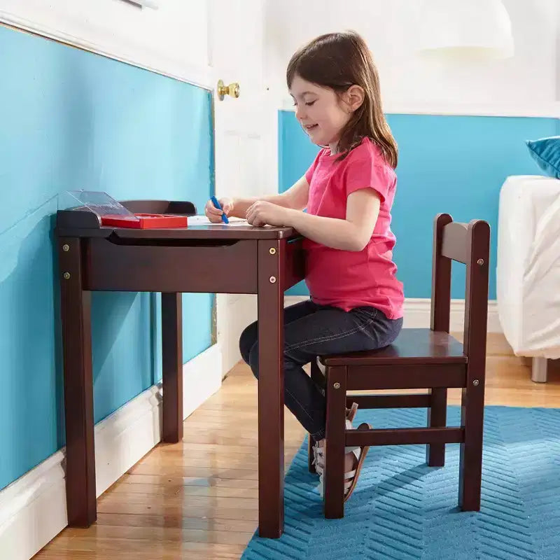 Scrivania e sedia per bambini con piano sollevabile in legno - Espresso: Mobili per ufficio, Struttura in legno, Contenitore chiuso