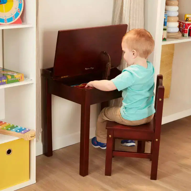 Scrivania e sedia per bambini con piano sollevabile in legno - Espresso: Mobili per ufficio, Struttura in legno, Contenitore chiuso