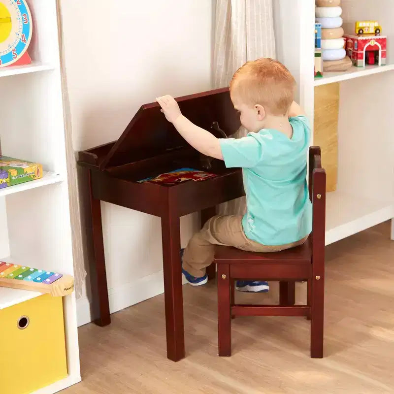 Scrivania e sedia per bambini con piano sollevabile in legno - Espresso: Mobili per ufficio, Struttura in legno, Contenitore chiuso