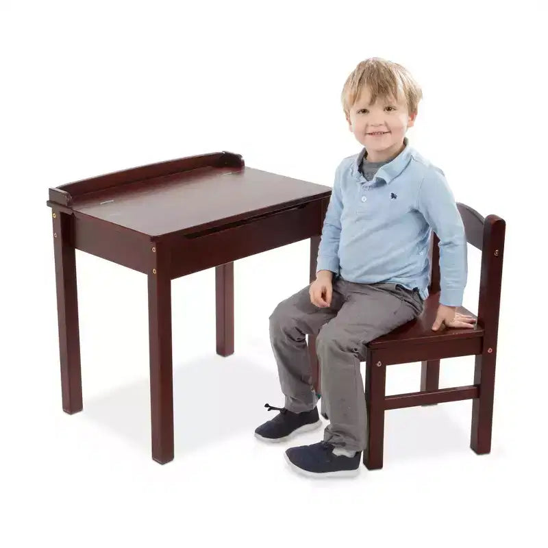 Scrivania e sedia per bambini con piano sollevabile in legno - Espresso: Mobili per ufficio, Struttura in legno, Contenitore chiuso