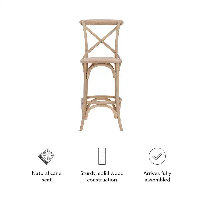 Sgabello da bar Roxy Wash per tappezzeria Grigio: Legno di olmo, design in stile country francese, altezza seduta 76 cm