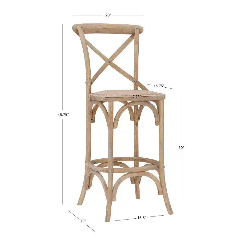 Sgabello da bar Roxy Wash per tappezzeria Grigio: Legno di olmo, design in stile country francese, altezza seduta 76 cm