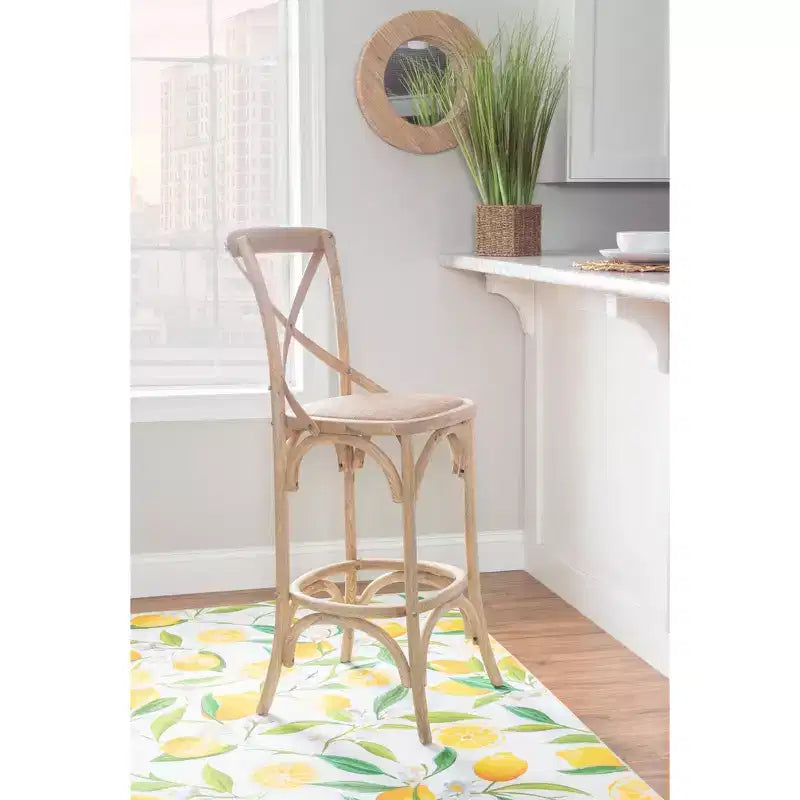 Sgabello da bar Roxy Wash per tappezzeria Grigio: Legno di olmo, design in stile country francese, altezza seduta 76 cm