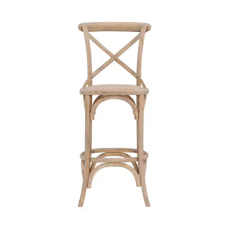 Sgabello da bar Roxy Wash per tappezzeria Grigio: Legno di olmo, design in stile country francese, altezza seduta 76 cm