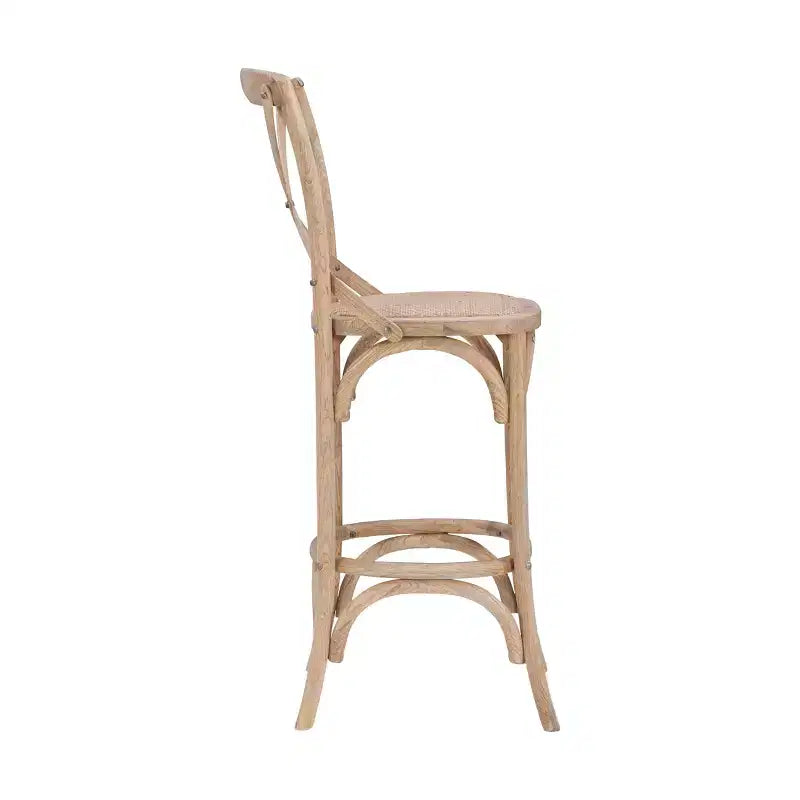 Sgabello da bar Roxy Wash per tappezzeria Grigio: Legno di olmo, design in stile country francese, altezza seduta 76 cm