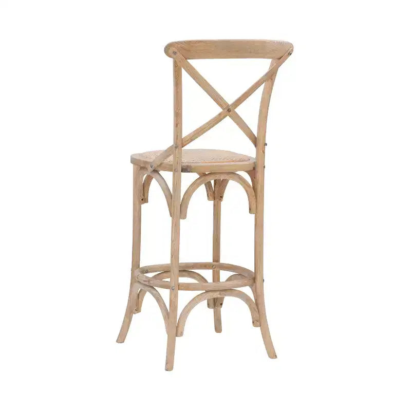 Sgabello da bar Roxy Wash per tappezzeria Grigio: Legno di olmo, design in stile country francese, altezza seduta 76 cm