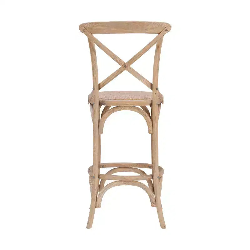 Sgabello da bar Roxy Wash per tappezzeria Grigio: Legno di olmo, design in stile country francese, altezza seduta 76 cm