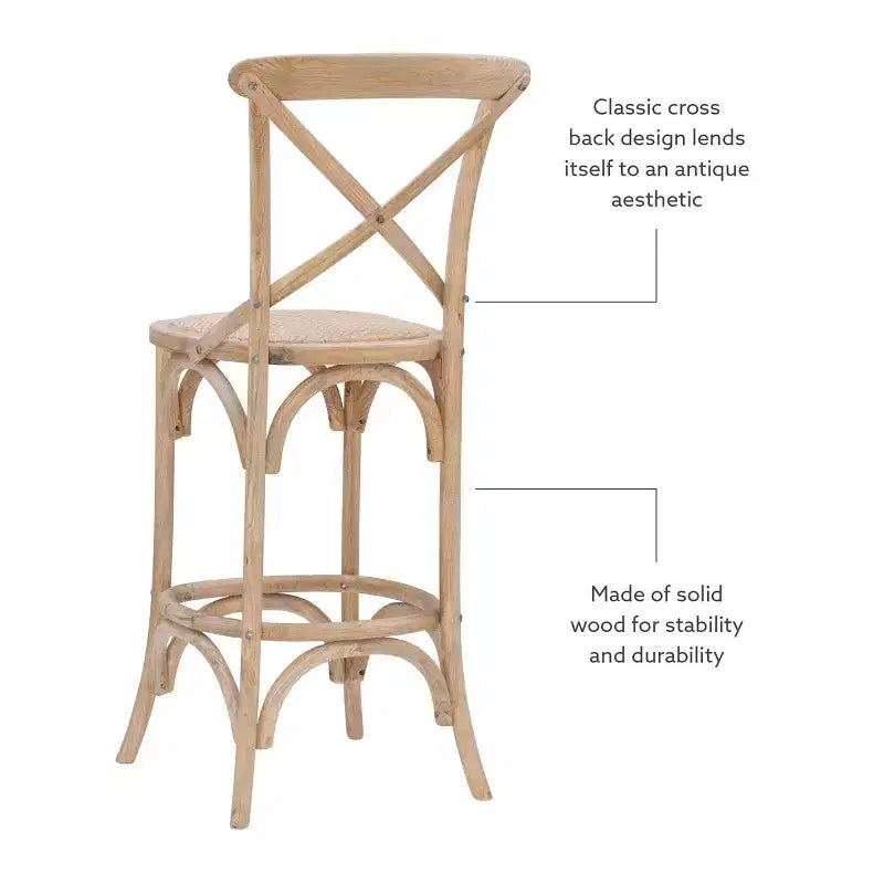 Sgabello da bar Roxy Wash per tappezzeria Grigio: Legno di olmo, design in stile country francese, altezza seduta 76 cm
