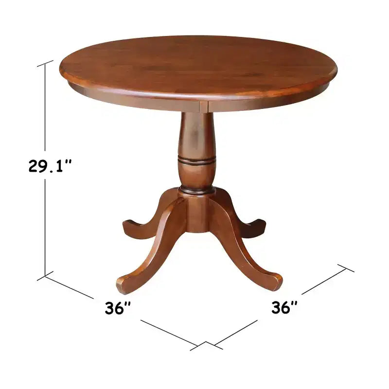 Tavolo da pranzo a piedistallo rotondo da 36" marrone