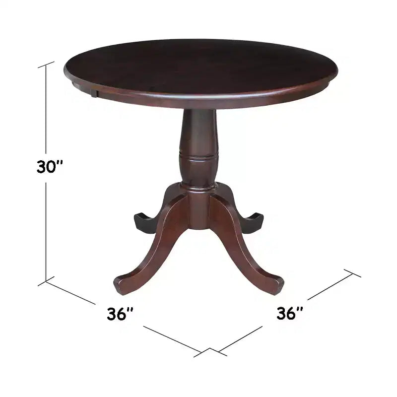 Tavolo da pranzo rotondo con piedistallo da 36" marrone scuro