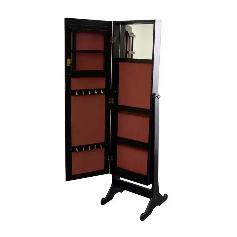 Portagioie Marrone: Organizer Autoportante in Legno Massello con Specchio, Accessori in Metallo