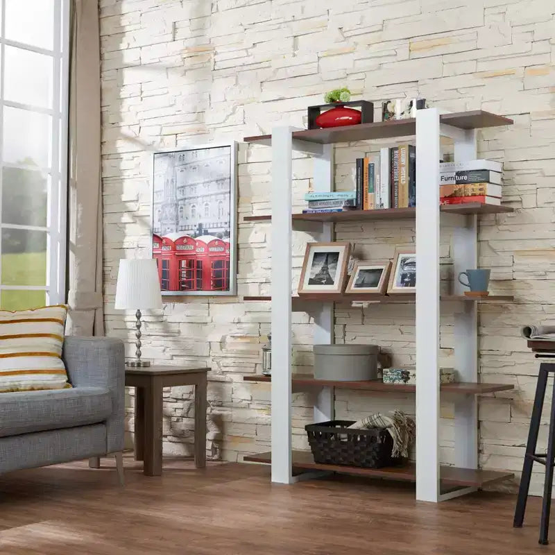 Libreria a 5 ripiani Talia da 158,5 cm Noce/Bianco