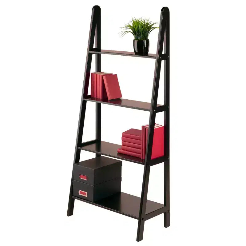 Scaffale Avalon a A da 58.4" - Marrone Espresso: Libreria Moderna a Scala a 4 Ripiani