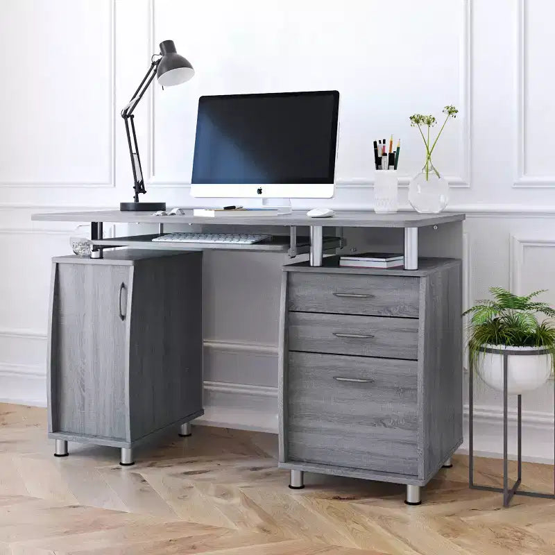 Scrivania completa per computer con contenitore e vassoio per tastiera