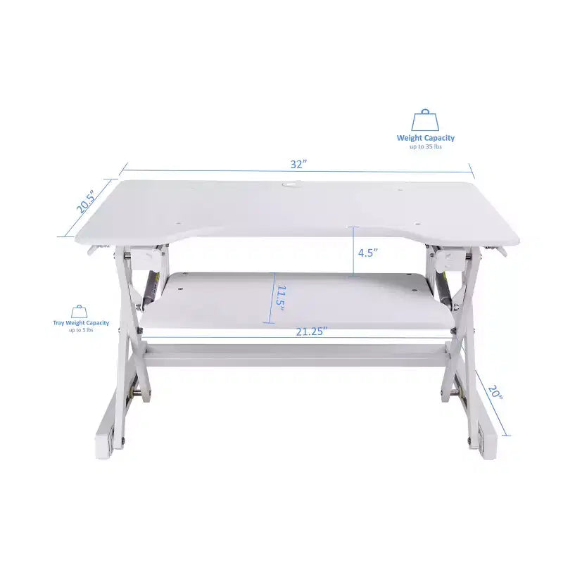 Rialzo convertibile da scrivania da seduto a in piedi con altezza regolabile, ergonomico, colore bianco: supporto portatile per laptop con vassoio per tastiera