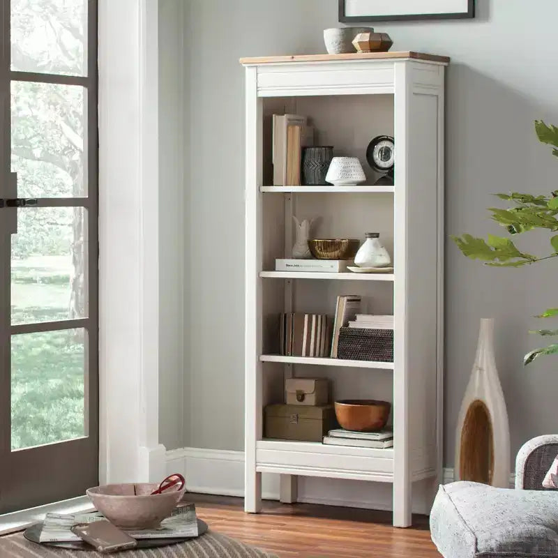 Libreria alta Savannah da 60" color avorio con piano in legno naturale
