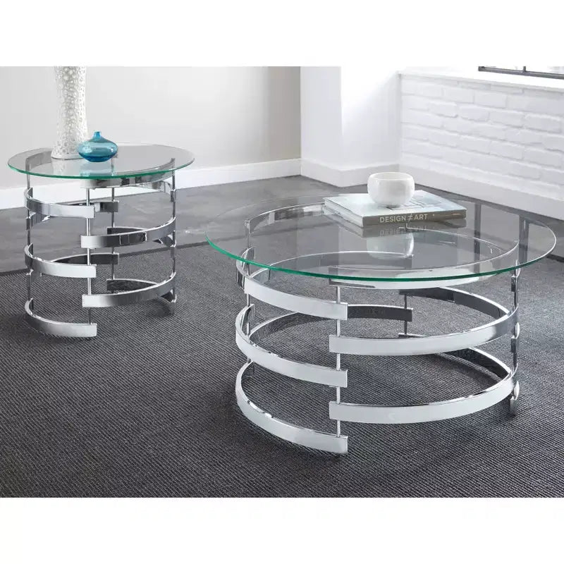 Tavolino da salotto Tayside in vetro e cromo: Circolare, struttura cromata, piano fumé