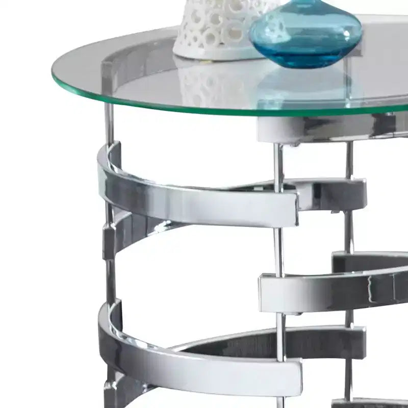 Tavolino da salotto Tayside in vetro e cromo: Circolare, struttura cromata, piano fumé