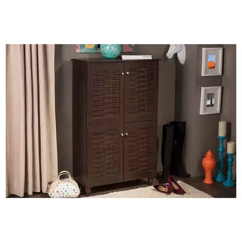 Winda Mobile Porta Scarpe Moderno e Contemporaneo a 4 Ante in Legno: Organizer per 18 Paia