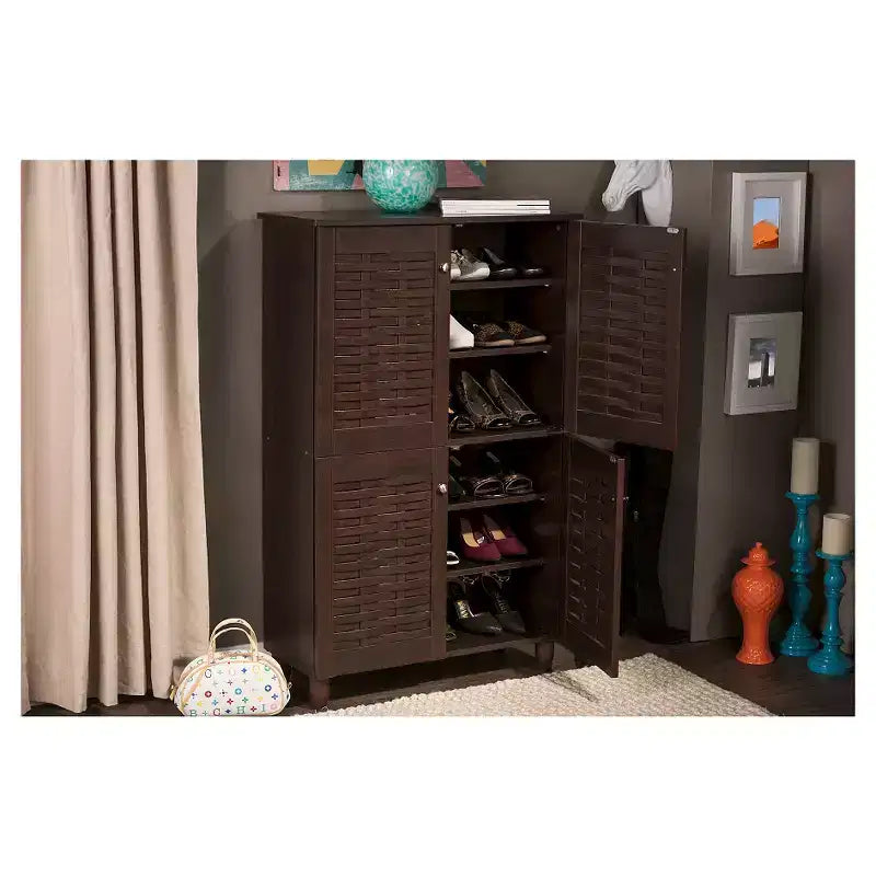 Winda Mobile Porta Scarpe Moderno e Contemporaneo a 4 Ante in Legno: Organizer per 18 Paia